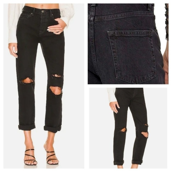 Free People Bren Boyfriend Jeans - Black Magic - Size 24 Button fly - Picture 3 of 15